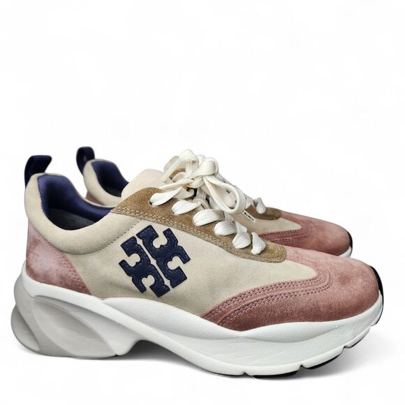 Tory Burch Good Luck Trainer Sneakers Pick Tan Suede Shoes Womens Size 6.5 - Picture 1 of 16